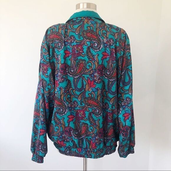 Vintage 70s 1970s Paisley Bomber Zip Jacket Psychedelic Windbreaker Women Size L - Picture 3 of 8